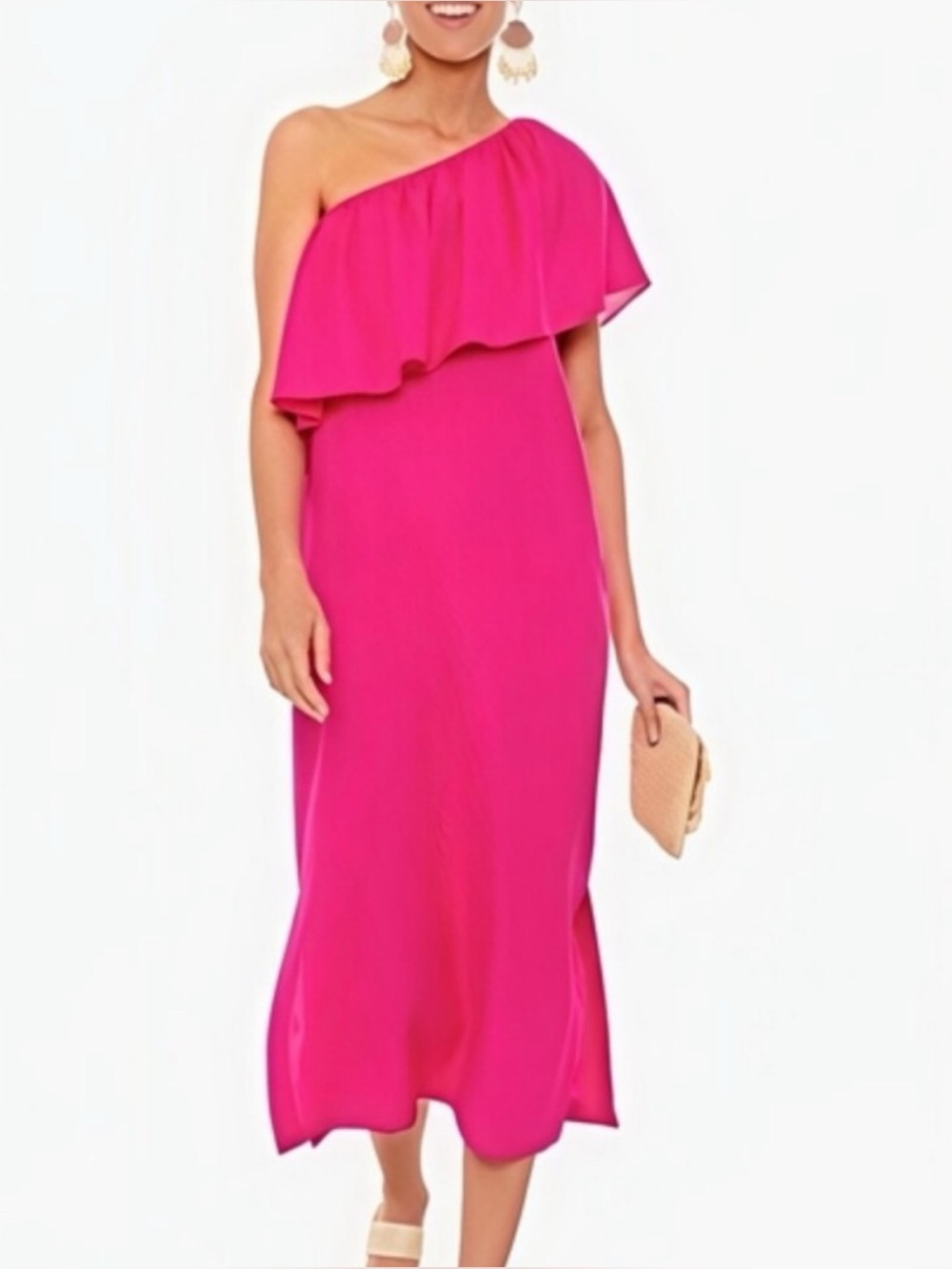 Tuckernuck Pomander Place Florencia Pink One-Shoulder Ruffled Midi Dress Medium